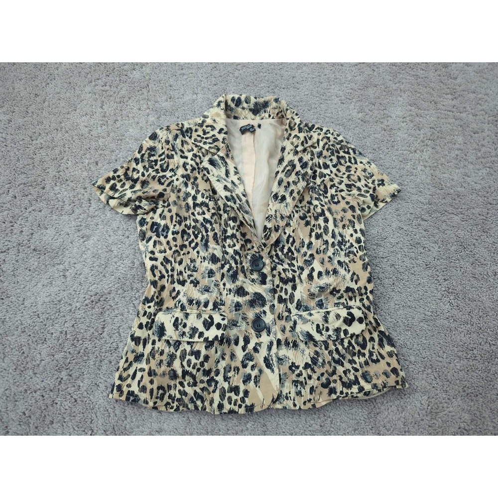 Notations Blazer Womens PS PETITES Leopard Print Two Button Front Lined